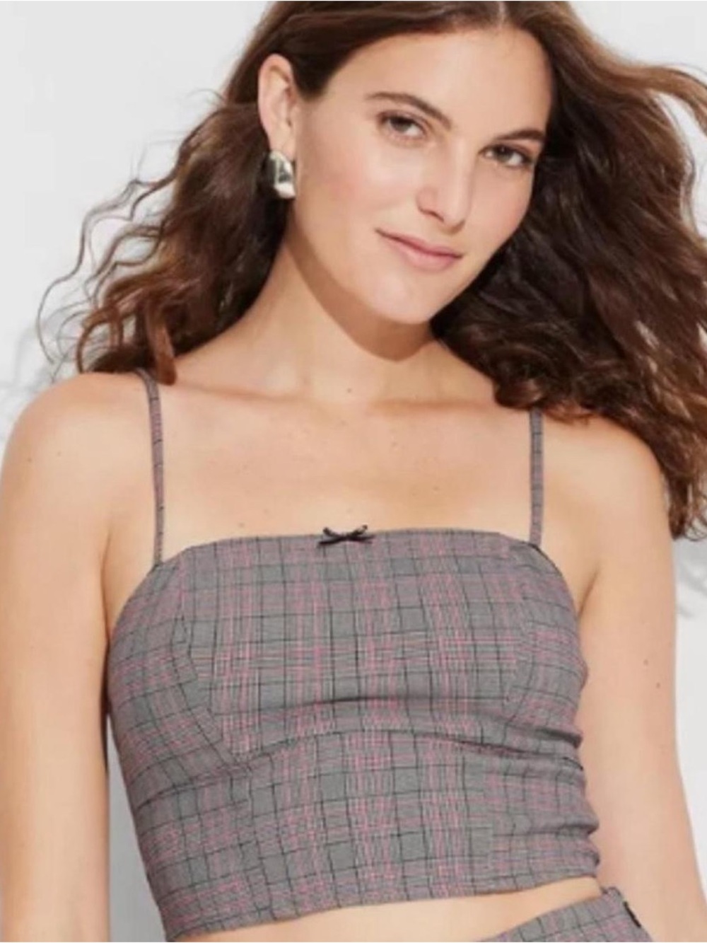 wild fable Gray and Red Plaid Cropped Cami Top